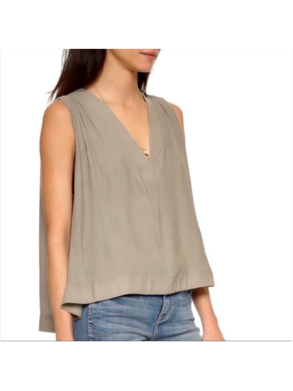 Free People Taupe V-Neck Sleeveless Tank Top